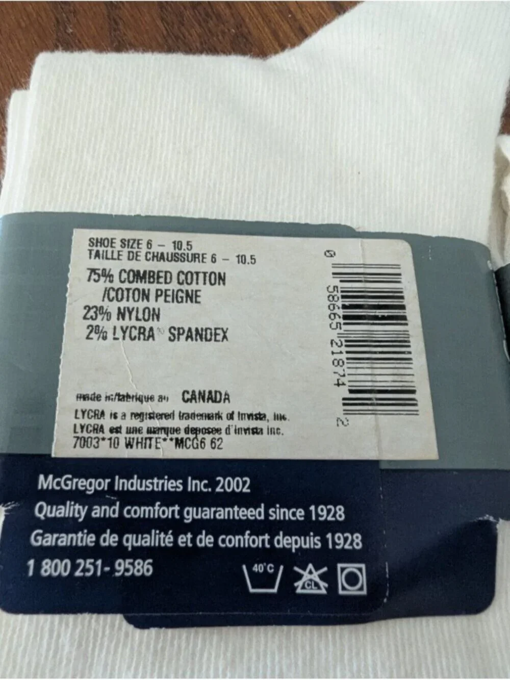 McGregor Industries Quality Socks 2 Pairs White  Women's SHOE SIZE 6 -10.5